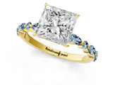 Yellow gold Princess Cut Diamond Ring with Marquise and Round with Aquamarine side stone Side Stones and Four-Prong Setting_13