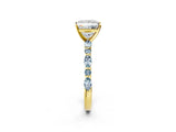 Yellow gold Princess Cut Diamond Ring with Marquise and Round with Aquamarine side stone Side Stones and Four-Prong Setting_14