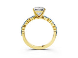 Yellow gold Princess Cut Diamond Ring with Marquise and Round with Aquamarine side stone Side Stones and Four-Prong Setting_15