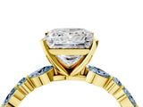 Yellow gold Princess Cut Diamond Ring with Marquise and Round with Aquamarine side stone Side Stones and Four-Prong Setting_16