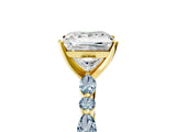 Yellow gold Princess Cut Diamond Ring with Marquise and Round with Aquamarine side stone Side Stones and Four-Prong Setting_17