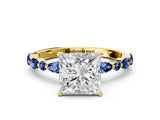 Yellow gold Princess Cut Diamond Ring with Marquise and Round with Blue Sapphire side stone Side Stones and Four-Prong Setting_48