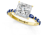 Yellow gold Princess Cut Diamond Ring with Marquise and Round with Blue Sapphire side stone Side Stones and Four-Prong Setting_49