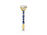 Yellow gold Princess Cut Diamond Ring with Marquise and Round with Blue Sapphire side stone Side Stones and Four-Prong Setting_50