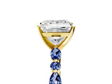 Yellow gold Princess Cut Diamond Ring with Marquise and Round with Blue Sapphire side stone Side Stones and Four-Prong Setting_53