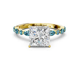 Yellow gold Princess Cut Diamond Ring with Marquise and Round with Blue Topaz side stone Side Stones and Four-Prong Setting_24