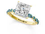 Yellow gold Princess Cut Diamond Ring with Marquise and Round with Blue Topaz side stone Side Stones and Four-Prong Setting_25