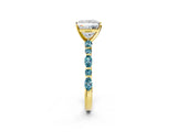 Yellow gold Princess Cut Diamond Ring with Marquise and Round with Blue Topaz side stone Side Stones and Four-Prong Setting_26