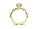 Yellow gold Princess Cut Diamond Ring with Marquise and Round with Blue Topaz side stone Side Stones and Four-Prong Setting_27