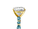 Yellow gold Princess Cut Diamond Ring with Marquise and Round with Blue Topaz side stone Side Stones and Four-Prong Setting_29