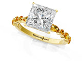 Yellow gold Princess Cut Diamond Ring with Marquise and Round with Citrine side stone Side Stones and Four-Prong Setting_13