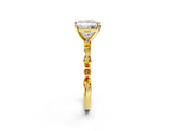 Yellow gold Princess Cut Diamond Ring with Marquise and Round with Citrine side stone Side Stones and Four-Prong Setting_14