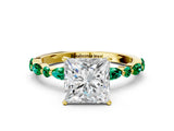 Yellow gold Princess Cut Diamond Ring with Marquise and Round with Emerald side stone Side Stones and Four-Prong Setting_60