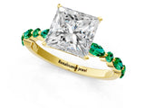 Yellow gold Princess Cut Diamond Ring with Marquise and Round with Emerald side stone Side Stones and Four-Prong Setting_61