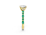 Yellow gold Princess Cut Diamond Ring with Marquise and Round with Emerald side stone Side Stones and Four-Prong Setting_62