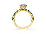 Yellow gold Princess Cut Diamond Ring with Marquise and Round with Emerald side stone Side Stones and Four-Prong Setting_63