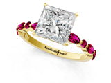 Yellow gold Princess Cut Diamond Ring with Marquise and Round with Garnet side stone Side Stones and Four-Prong Setting_37