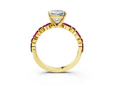 Yellow gold Princess Cut Diamond Ring with Marquise and Round with Garnet side stone Side Stones and Four-Prong Setting_39