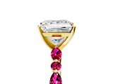 Yellow gold Princess Cut Diamond Ring with Marquise and Round with Garnet side stone Side Stones and Four-Prong Setting_41