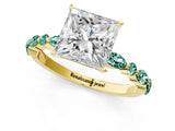Yellow gold Princess Cut Diamond Ring with Marquise and Round with Green Sapphire side stone Side Stones and Four-Prong Setting_13