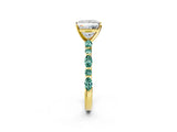 Yellow gold Princess Cut Diamond Ring with Marquise and Round with Green Sapphire side stone Side Stones and Four-Prong Setting_14