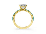 Yellow gold Princess Cut Diamond Ring with Marquise and Round with Green Sapphire side stone Side Stones and Four-Prong Setting_15