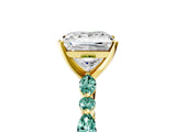 Yellow gold Princess Cut Diamond Ring with Marquise and Round with Green Sapphire side stone Side Stones and Four-Prong Setting_17