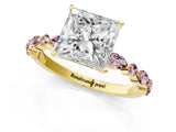 Yellow gold Princess Cut Diamond Ring with Marquise and Round with Morganite side stone Side Stones and Four-Prong Setting_25