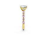 Yellow gold Princess Cut Diamond Ring with Marquise and Round with Morganite side stone Side Stones and Four-Prong Setting_26