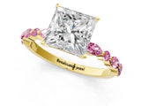 Yellow gold Princess Cut Diamond Ring with Marquise and Round with Pink Sapphire side stone Side Stones and Four-Prong Setting_13