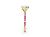 Yellow gold Princess Cut Diamond Ring with Marquise and Round with Pink Sapphire side stone Side Stones and Four-Prong Setting_14