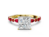 Yellow gold Princess Cut Diamond Ring with Marquise and Round with Ruby side stone Side Stones and Four-Prong Setting_36