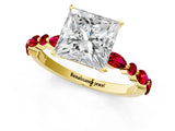 Yellow gold Princess Cut Diamond Ring with Marquise and Round with Ruby side stone Side Stones and Four-Prong Setting_37