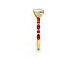 Yellow gold Princess Cut Diamond Ring with Marquise and Round with Ruby side stone Side Stones and Four-Prong Setting_38