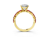 Yellow gold Princess Cut Diamond Ring with Marquise and Round with Ruby side stone Side Stones and Four-Prong Setting_39