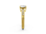 Yellow gold Princess Cut Diamond Ring with Milgrain Pavé Band and Four-Prong Setting_31