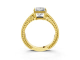 Yellow gold Princess Cut Diamond Ring with Milgrain Pavé Band and Four-Prong Setting_32