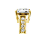 Yellow gold Princess Cut Diamond Ring with Milgrain Pavé Band and Four-Prong Setting_34