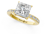 Yellow gold Princess Cut Diamond Ring with Pavé Band and Four-Prong Setting_56