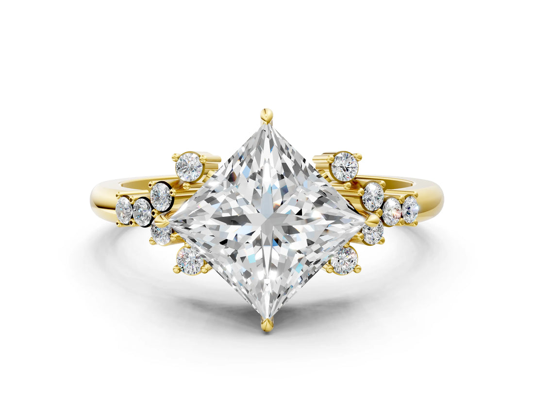 Yellow gold Princess Cut Diamond Ring with Side Stones and Four-Prong Setting_119