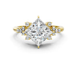 Yellow gold Princess Cut Diamond Ring with Side Stones and Four-Prong Setting_119