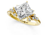 Yellow gold Princess Cut Diamond Ring with Side Stones and Four-Prong Setting_120