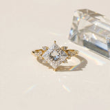 Yellow gold Princess Cut Diamond Ring with Side Stones and Four-Prong Setting_134