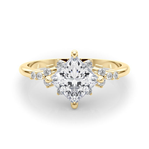 Yellow gold Princess Cut Diamond Ring with Side Stones on a White Gold Band and Four-Prong Setting 1
