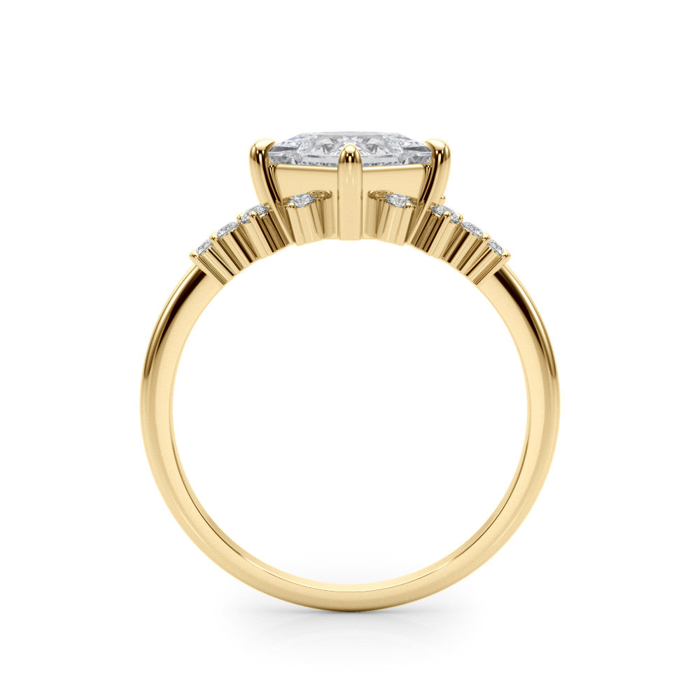 Yellow gold Princess Cut Diamond Ring with Side Stones on a White Gold Band and Four-Prong Setting 2