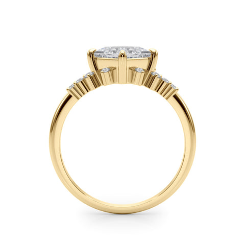 Yellow gold Princess Cut Diamond Ring with Side Stones on a White Gold Band and Four-Prong Setting 2