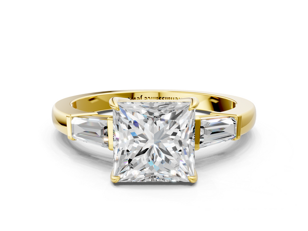 Yellow Gold Princess Cut Engagement Ring Setting with Tapered Baguettes