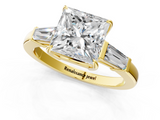 Yellow gold Princess Cut Diamond Ring with Tapered Baguette Side Stones in Four-Prong Setting_28