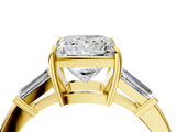 Yellow gold Princess Cut Diamond Ring with Tapered Baguette Side Stones in Four-Prong Setting_31