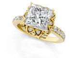 Yellow gold Princess Cut Diamond Scalloped Halo Engagement Ring with Round Shared Prong Band_13